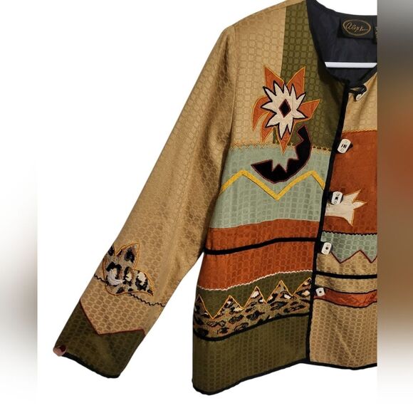 Alex Kim Fall Autumn Southwest Aztec Patchwork Multi Print Jacket, Size M - Picture 3 of 11